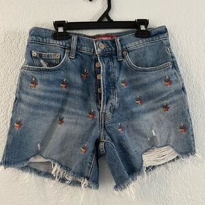 Lucky Brand Embroidered Denim Midi Shorts size